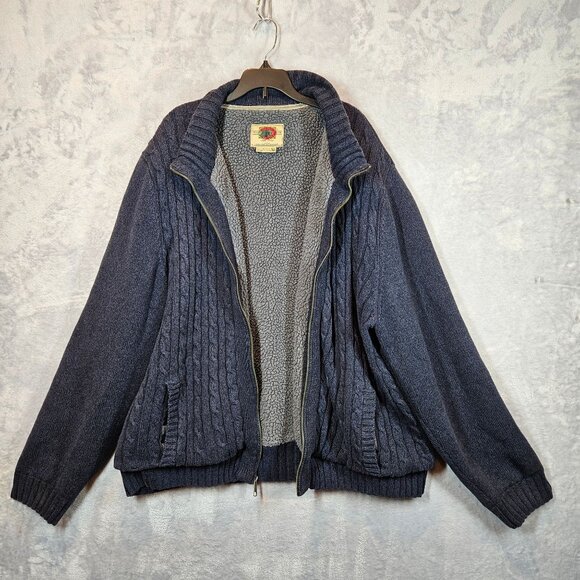 Boston Traders Mens XXL Cable Knit Full Zip Cardigan Faux Sherpa Lining gorpcore - Picture 6 of 12